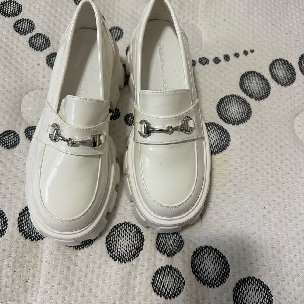 Princess Polly Cream Loafers with Silver Detail